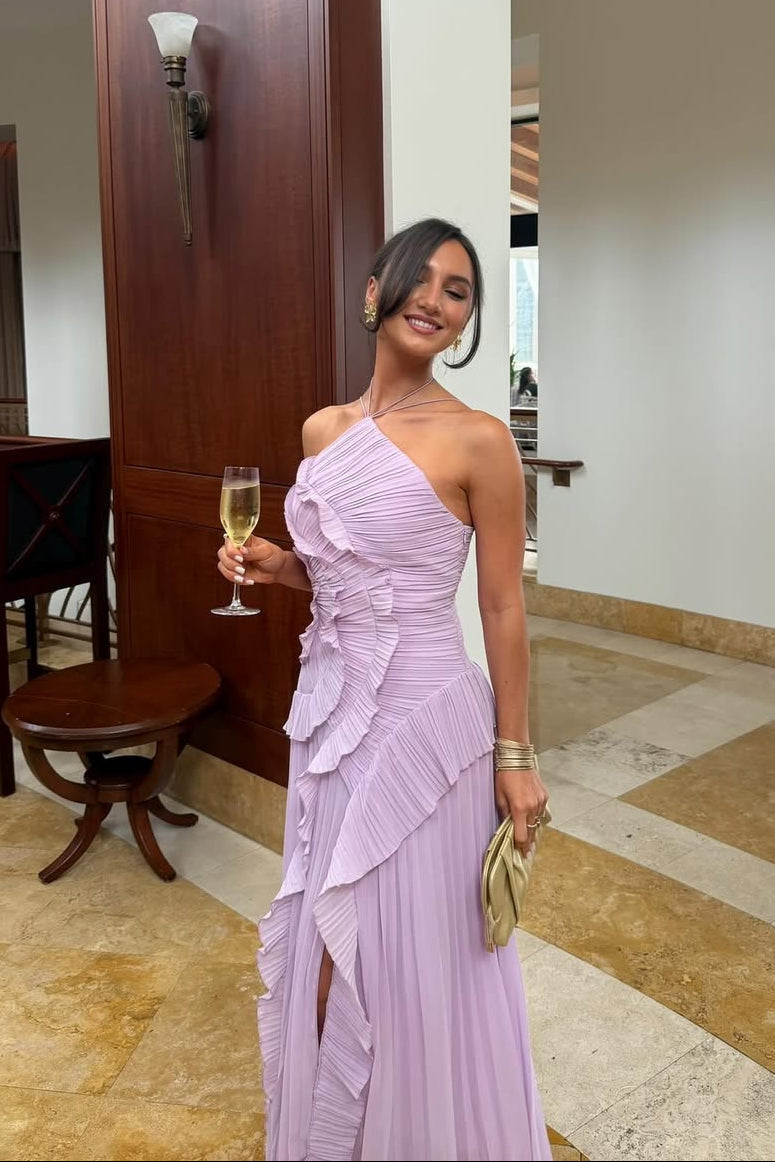 Eliza Damen plissiertes Rüschen-Maxikleid