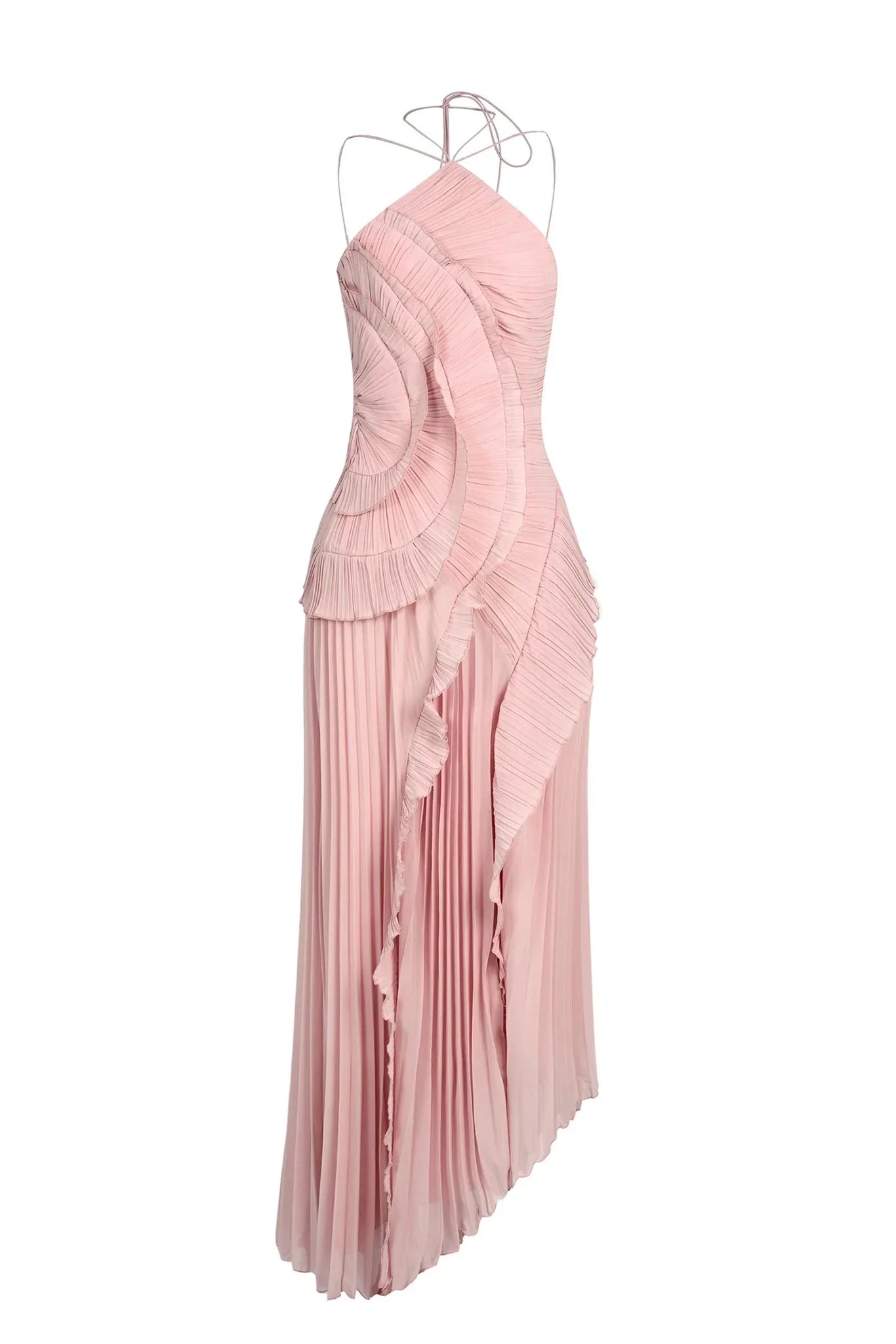 Eliza Damen plissiertes Rüschen-Maxikleid