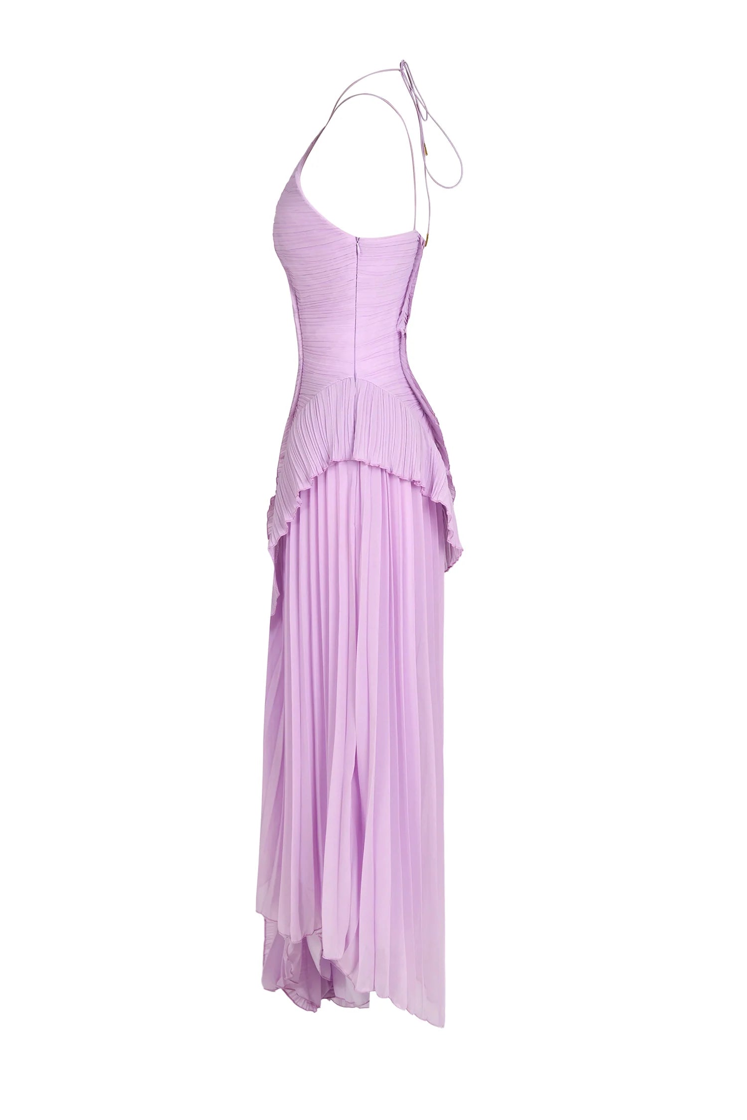 Eliza Damen plissiertes Rüschen-Maxikleid
