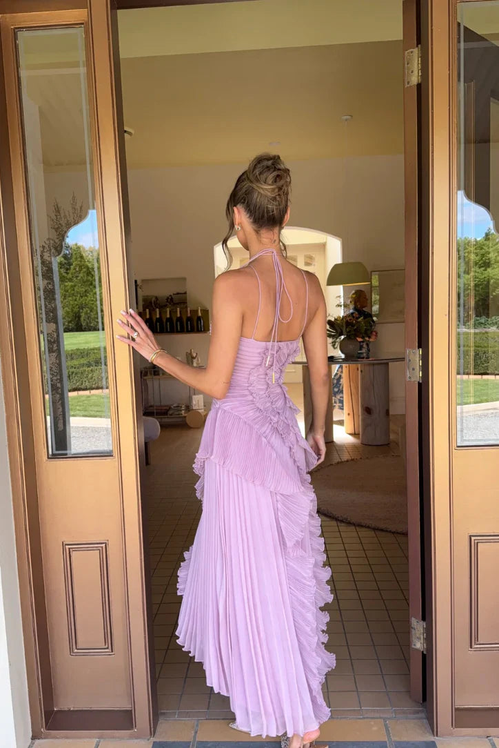 Eliza Damen plissiertes Rüschen-Maxikleid