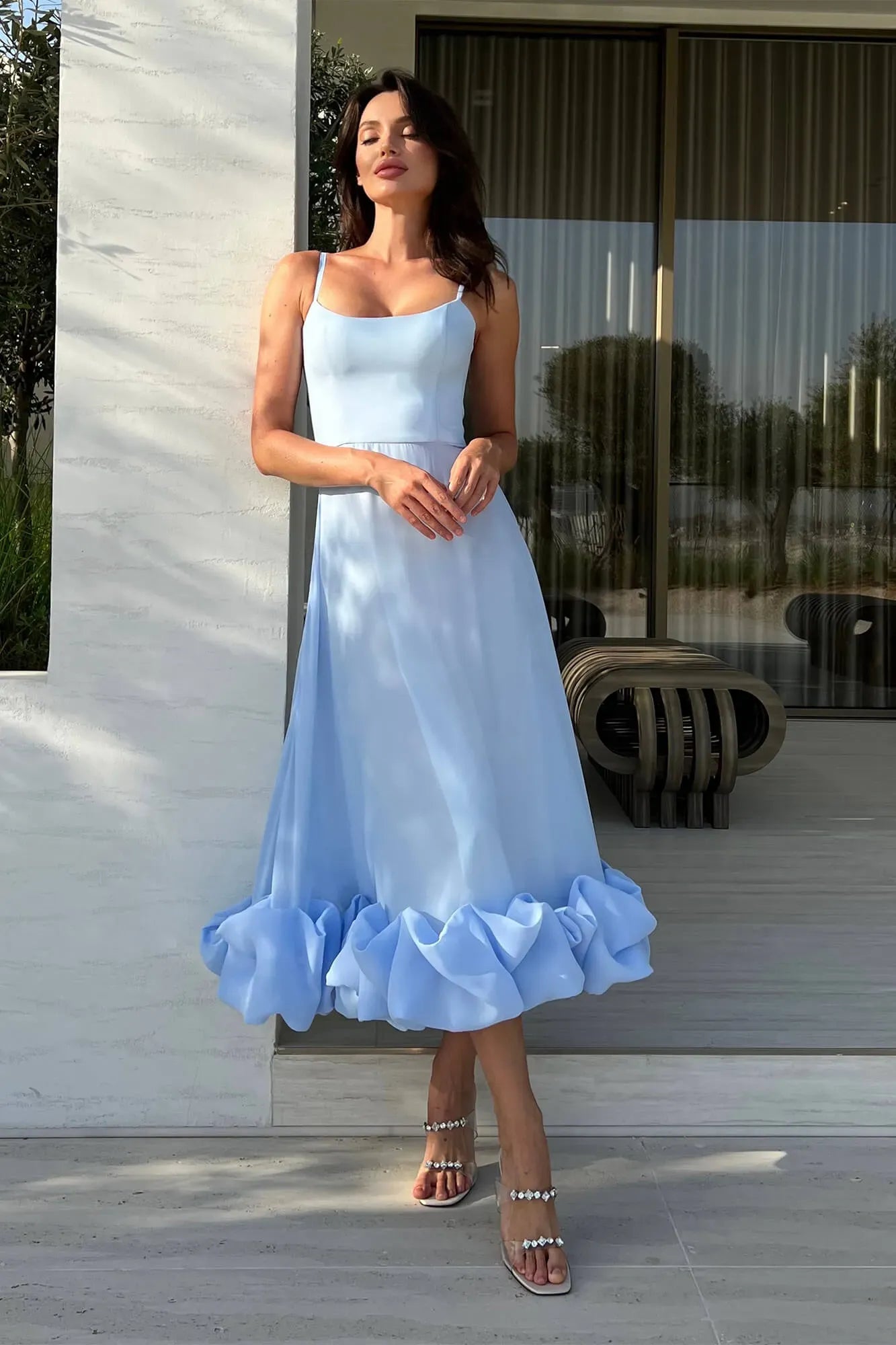 Heather ärmelloses ausgestelltes Midi-Ballkleid