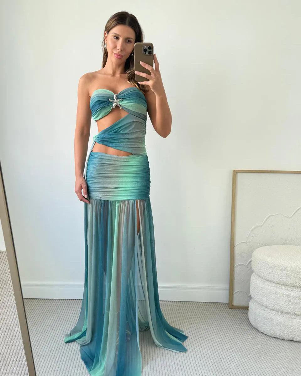 Wren Damen Strapless Maxikleid aus Mesh mit Cut-Out
