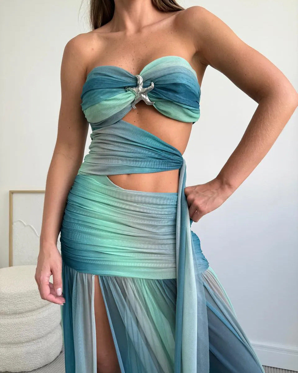 Wren Damen Strapless Maxikleid aus Mesh mit Cut-Out