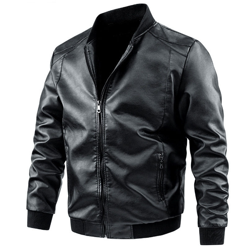 Herren Lederjacke mit Stehkragen und Reißverschluss
