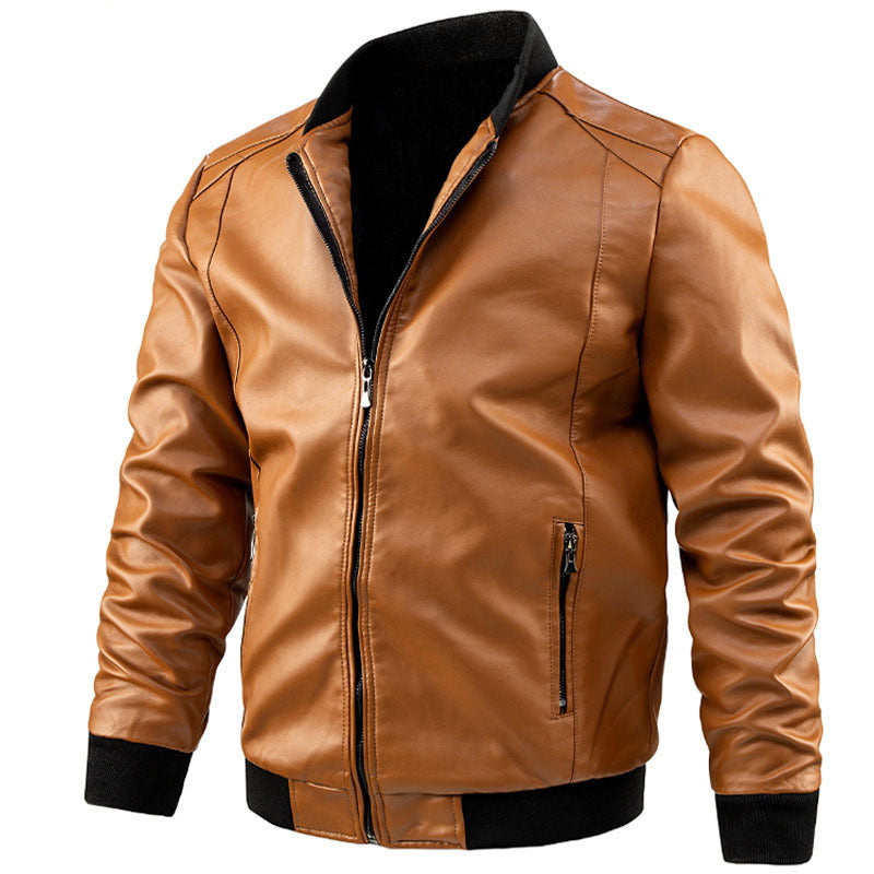 Herren Lederjacke mit Stehkragen und Reißverschluss