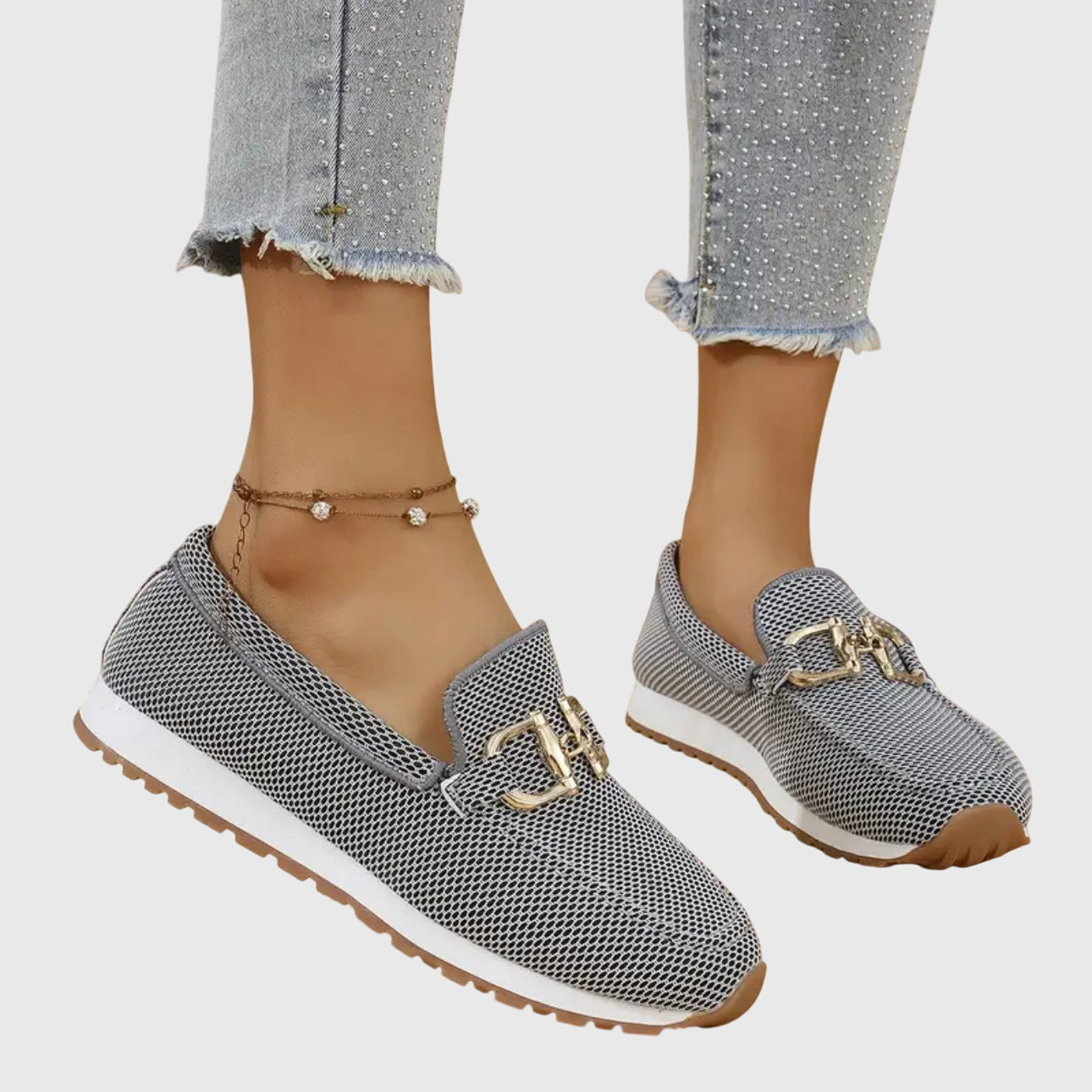 Damen Loafer mit orthopädischer Sohle und Goldschnalle