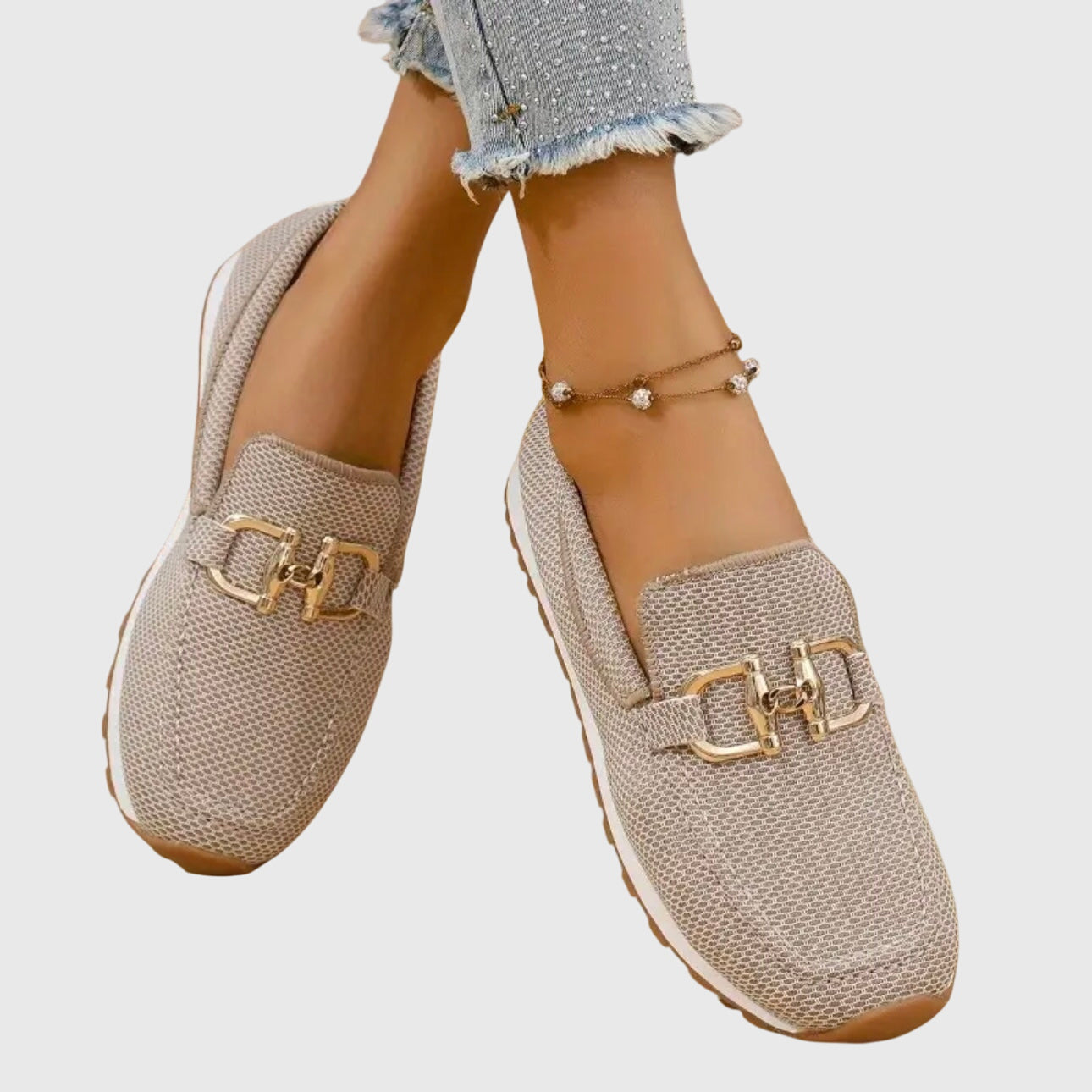 Damen Loafer mit orthopädischer Sohle und Goldschnalle