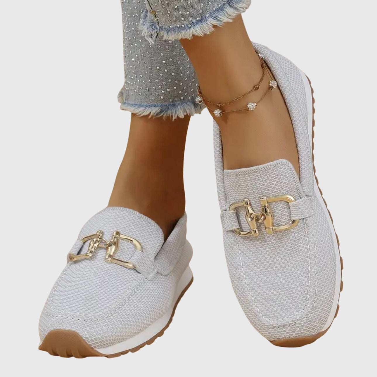 Damen Loafer mit orthopädischer Sohle und Goldschnalle