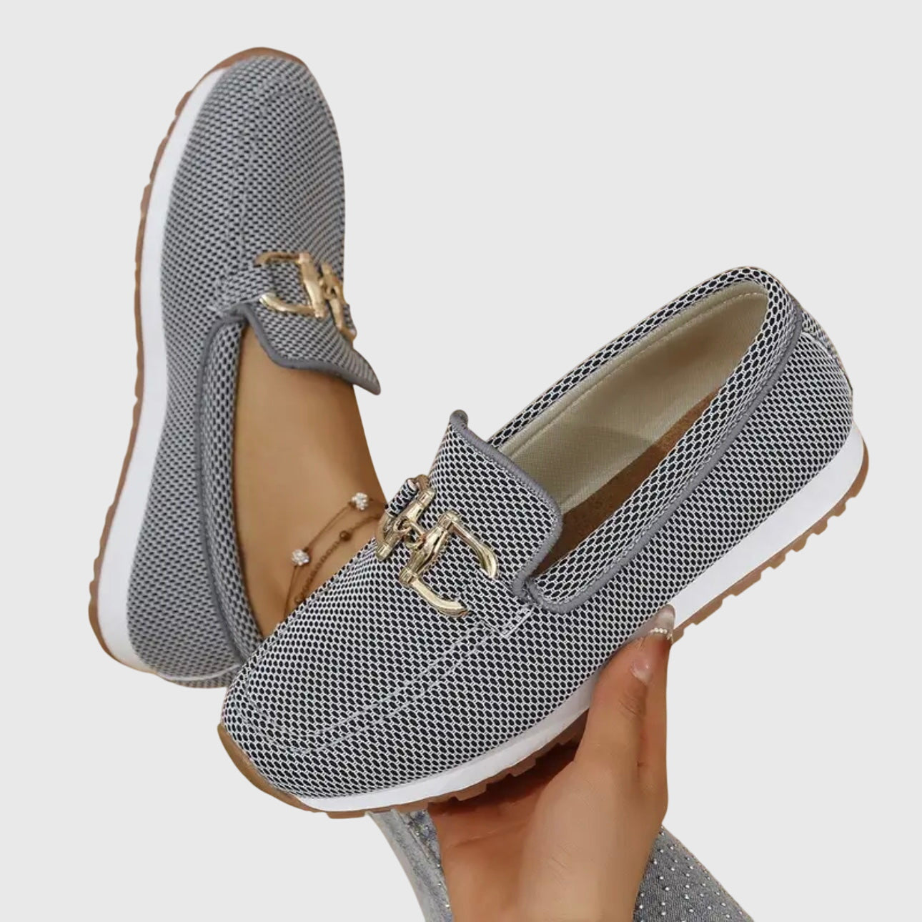 Damen Loafer mit orthopädischer Sohle und Goldschnalle