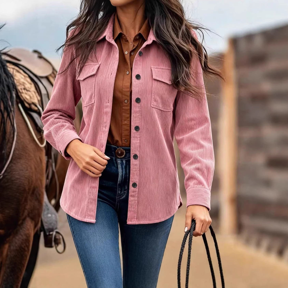 Damen Cordjacke mit Brusttaschen