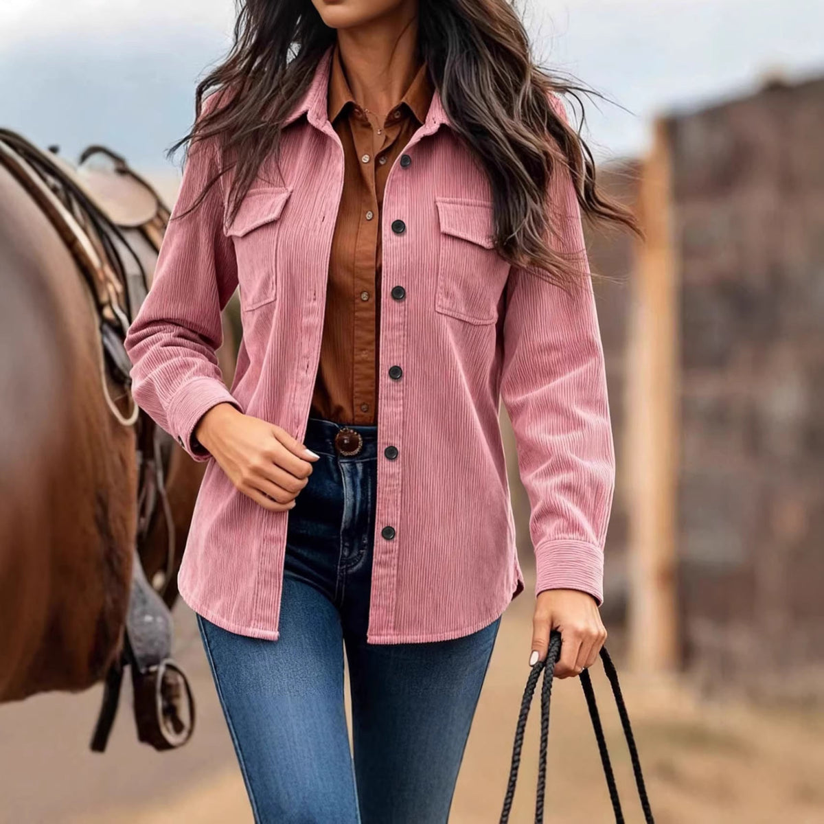 Damen Cordjacke mit Brusttaschen