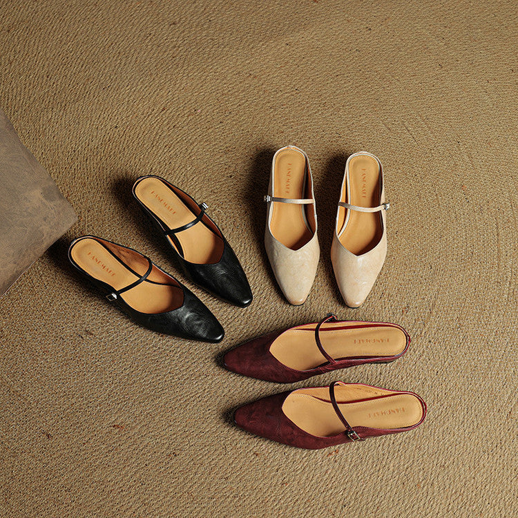 Damen Leder Mary Jane Mules