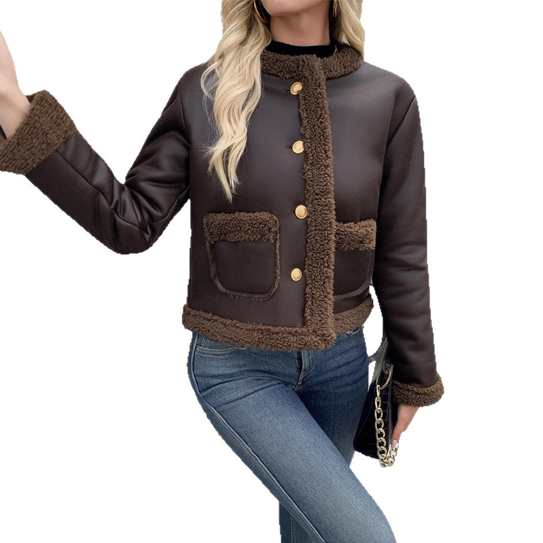 Damen Kurzjacke mit Kragen und Taschen