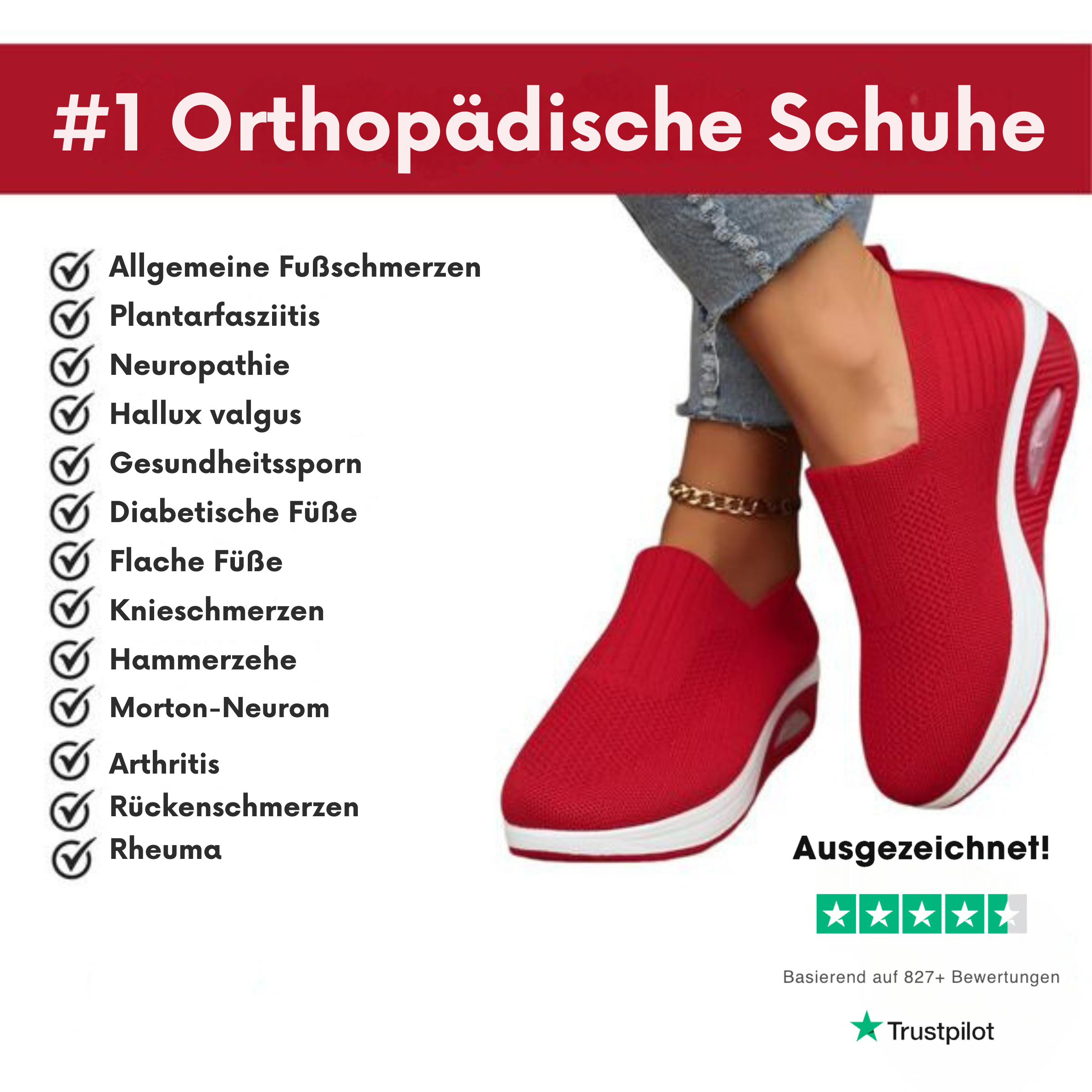 Damen Orthopädische Schuhe mit dämpfender Sohle und elastischem Einstieg