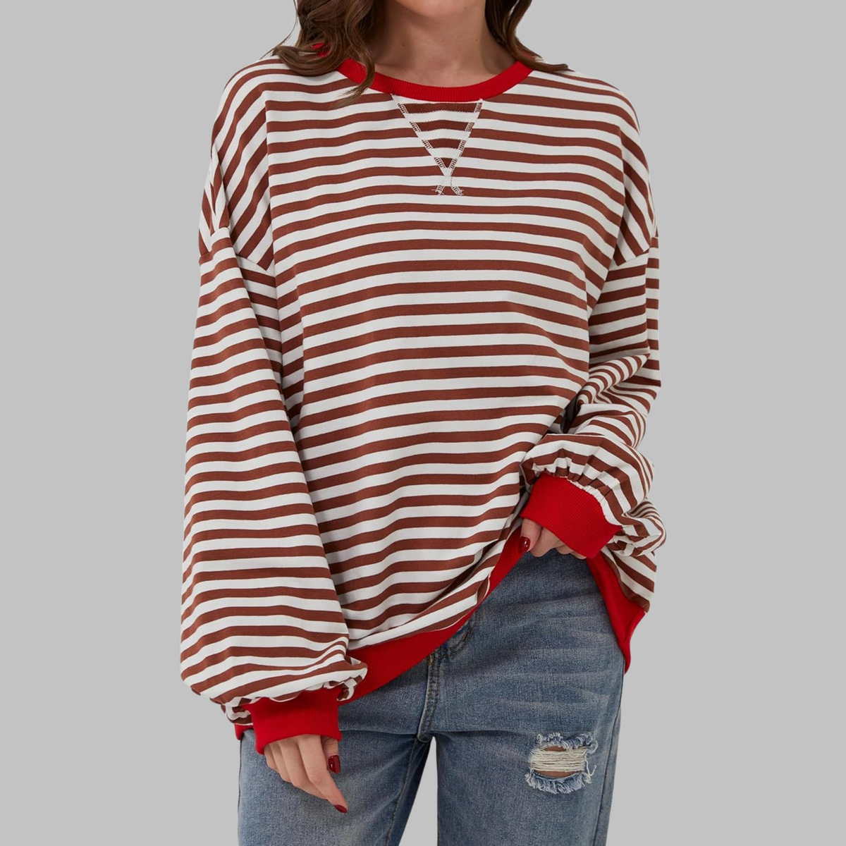 Damen Sweatshirt mit Streifenmuster