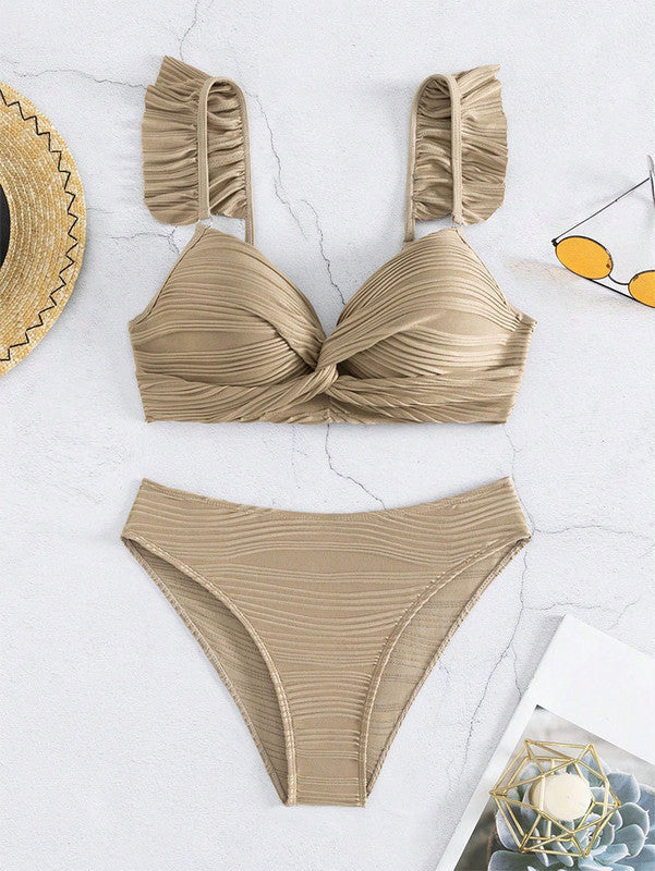 Einfarbiges Twist-Bikini-Set