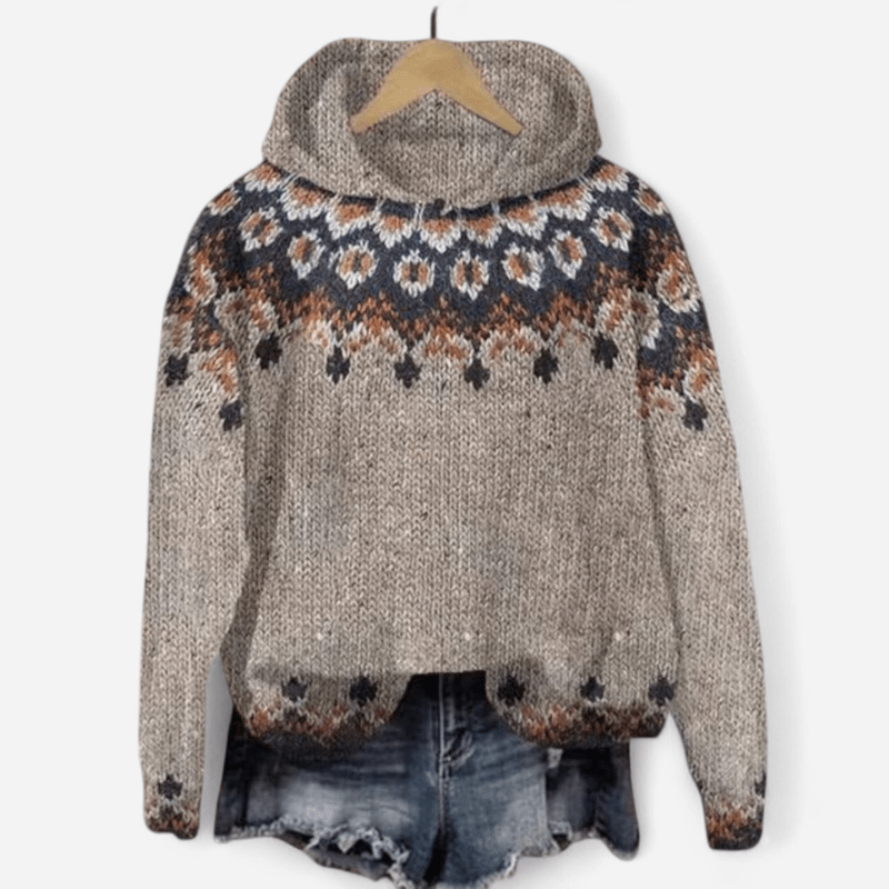 Damen Hoodie mit Ethno Muster im Retro Stil