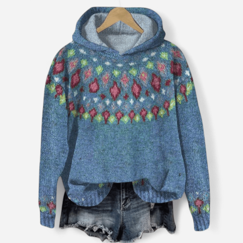 Damen Hoodie mit Ethno Muster im Retro Stil