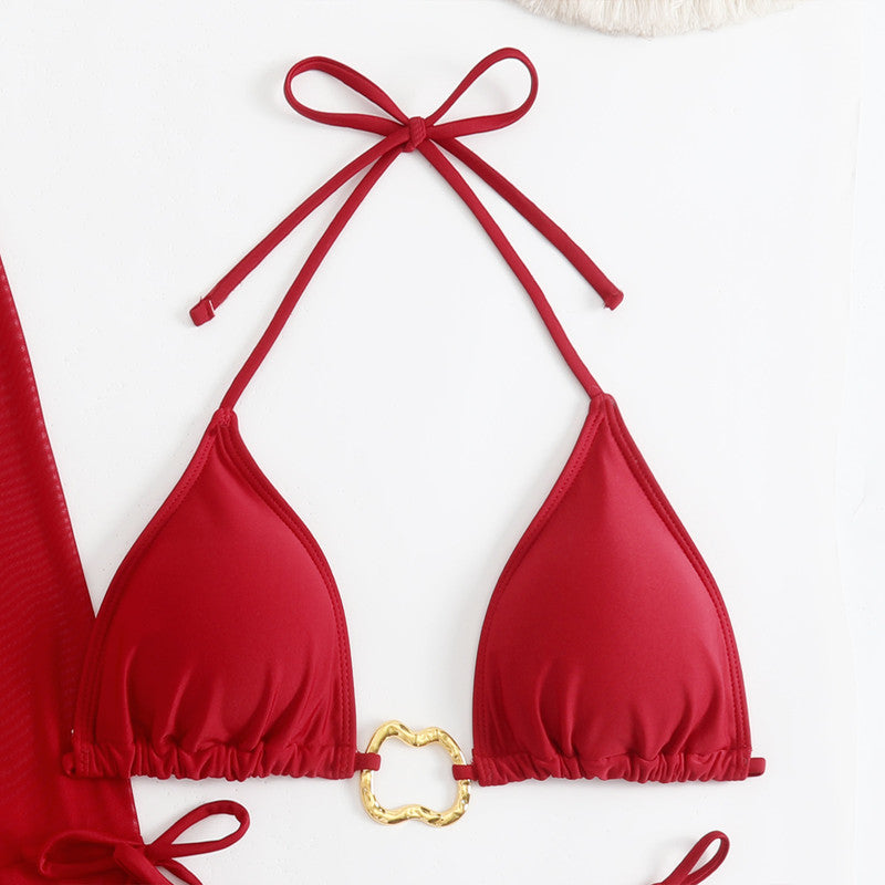 4-teiliges Damen Beachwear Set mit Bikini langärmligem Cover Up und Minirock