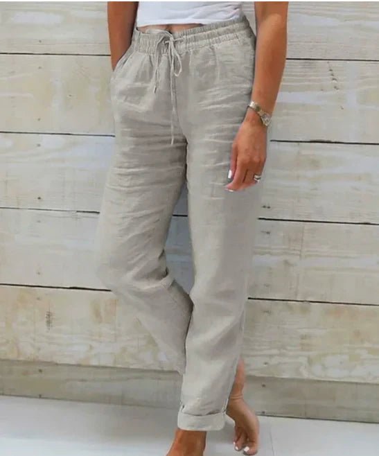 Damen Leinenhose gerade geschnitten mit Kordelzug