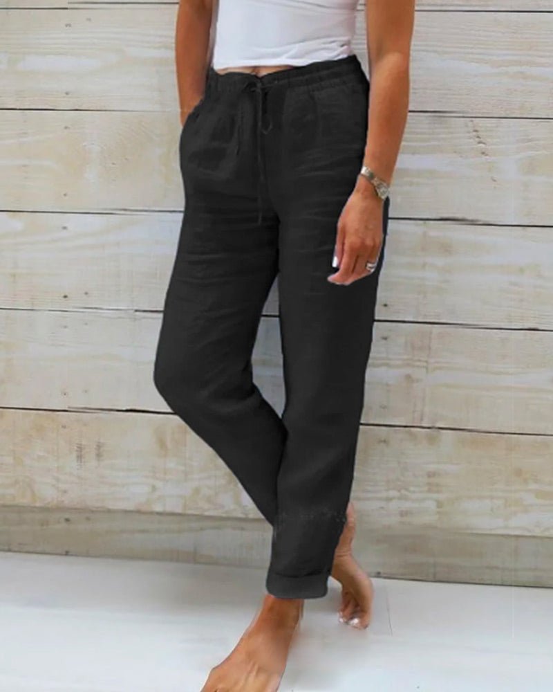 Damen Leinenhose gerade geschnitten mit Kordelzug