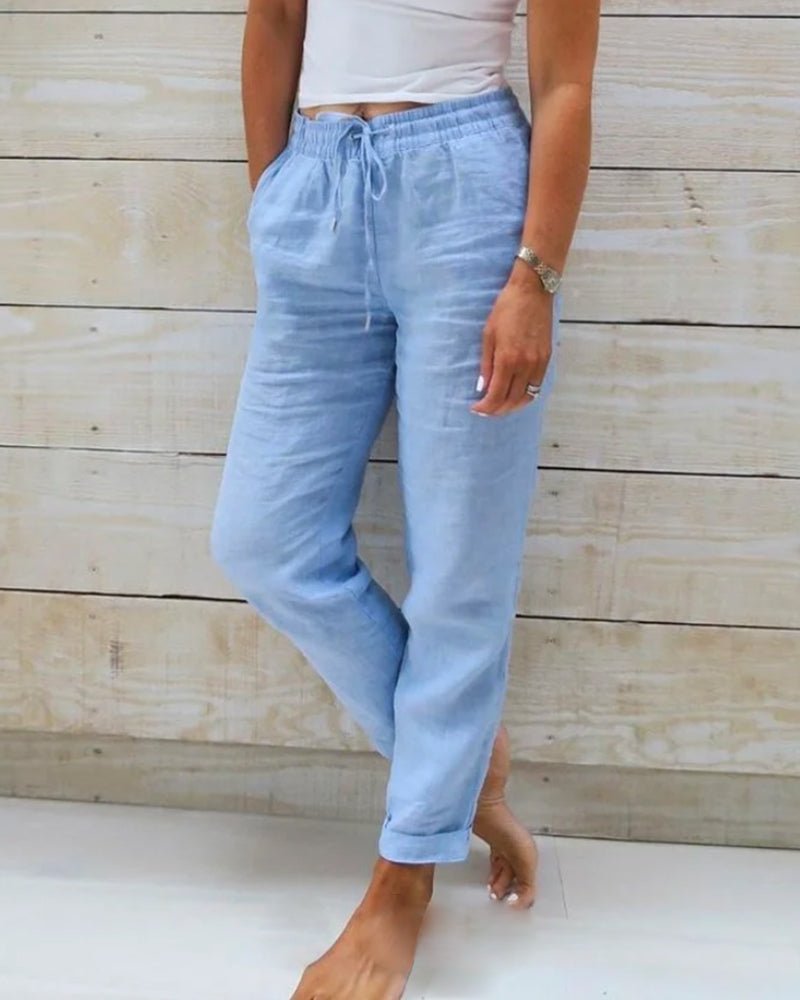 Damen Leinenhose gerade geschnitten mit Kordelzug