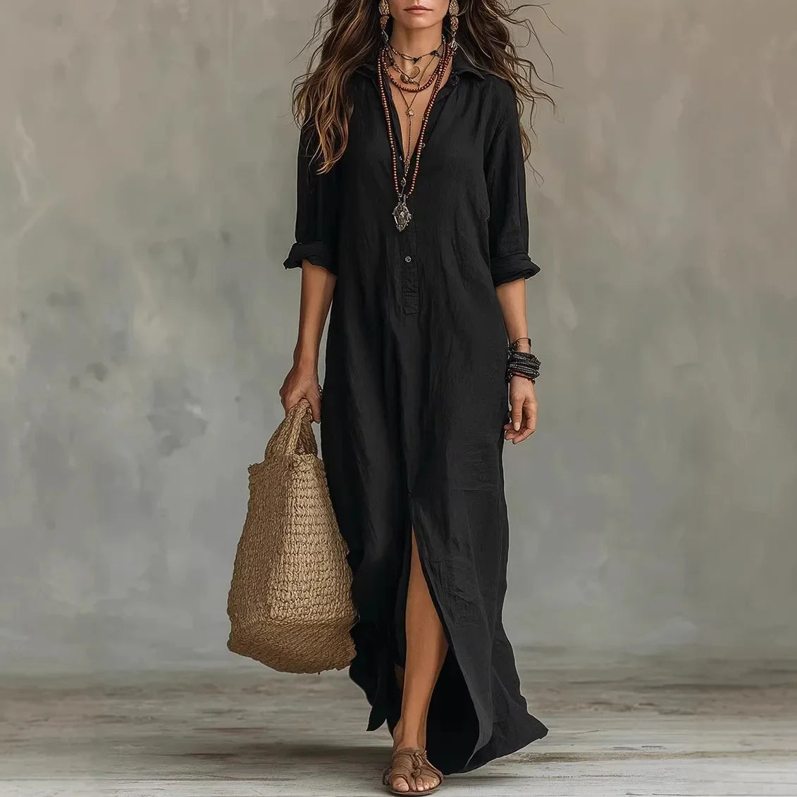 Agnes – Langes Leinenhemd-Kleid