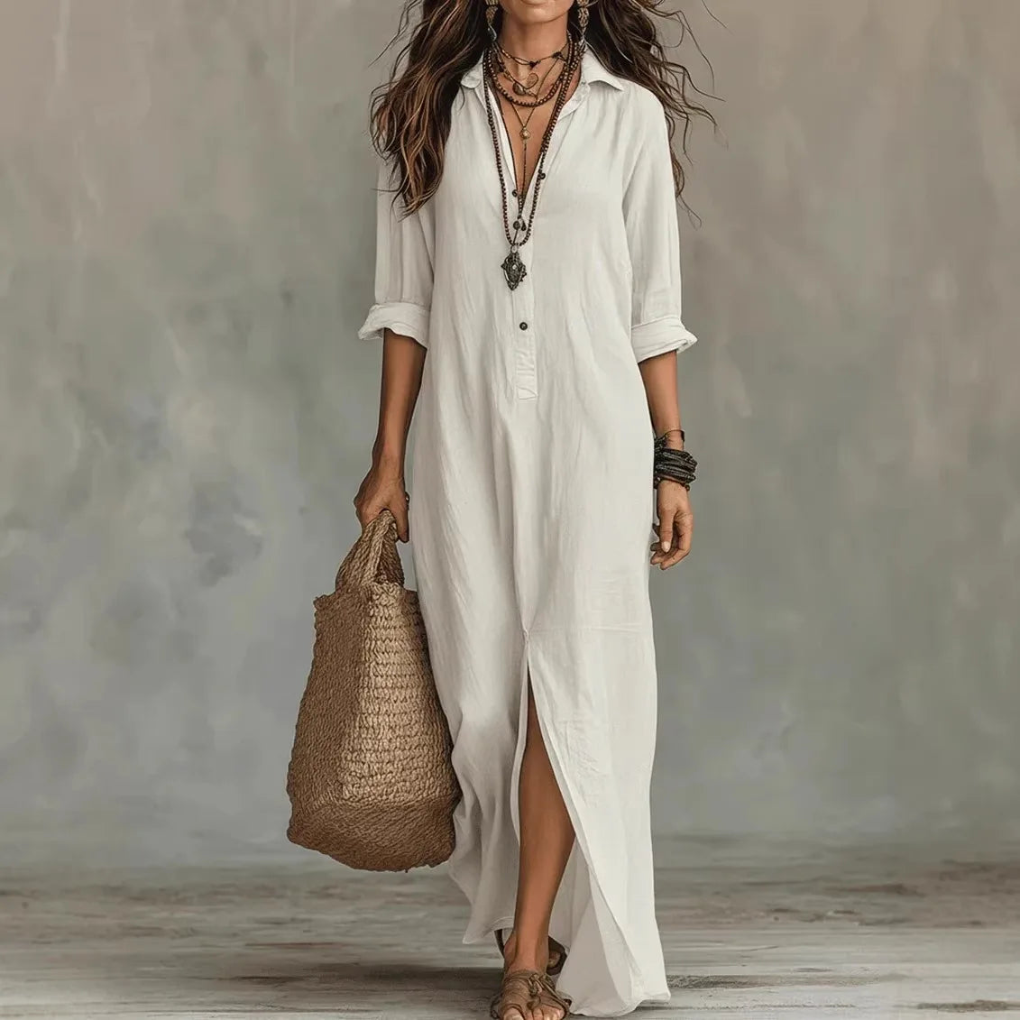 Agnes – Langes Leinenhemd-Kleid