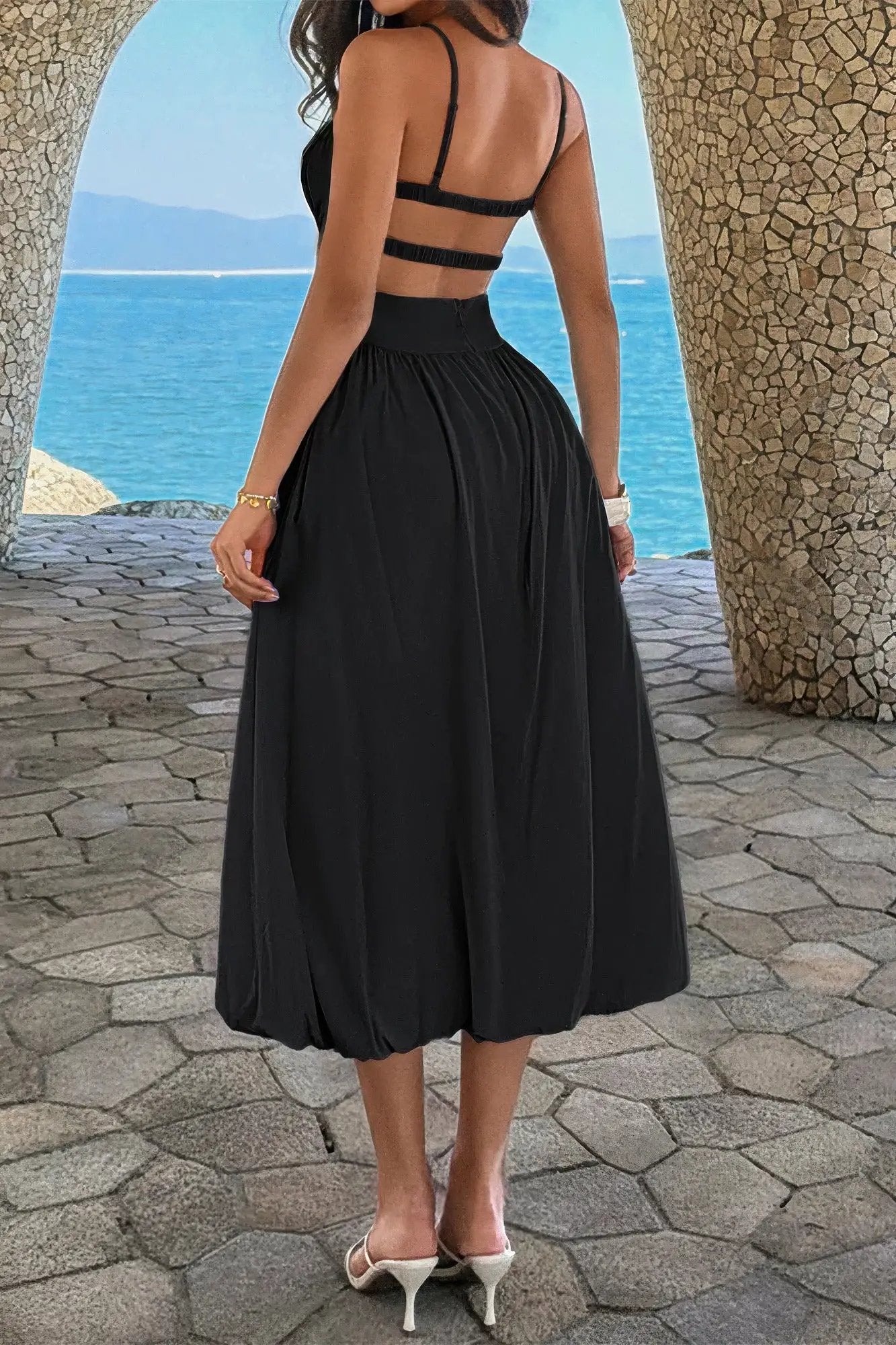 Damen ärmelloses A Linie Kleid mit Raffung
