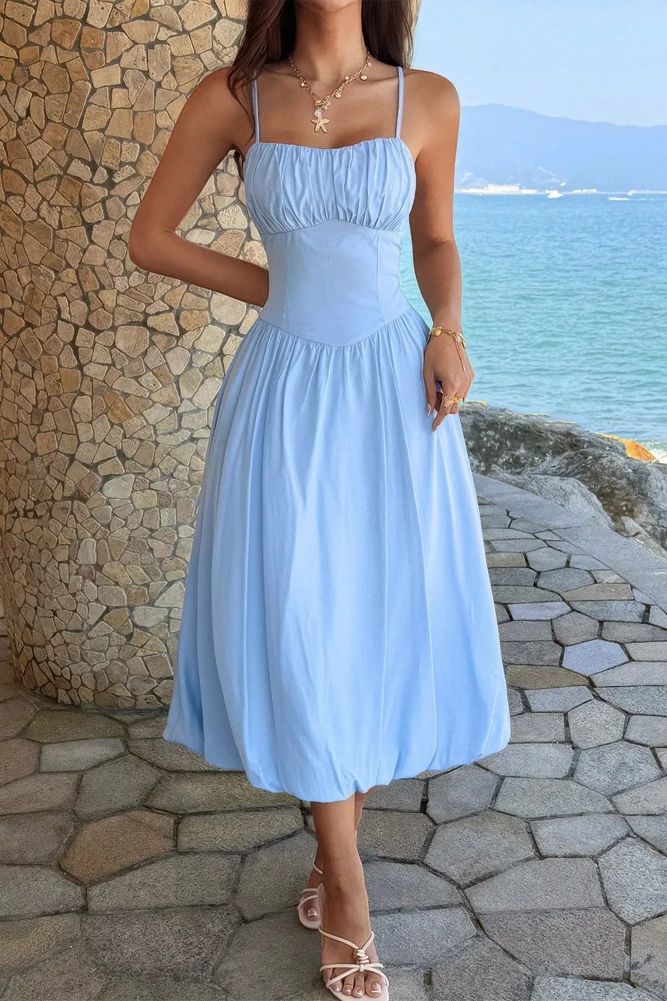 Damen ärmelloses A Linie Kleid mit Raffung