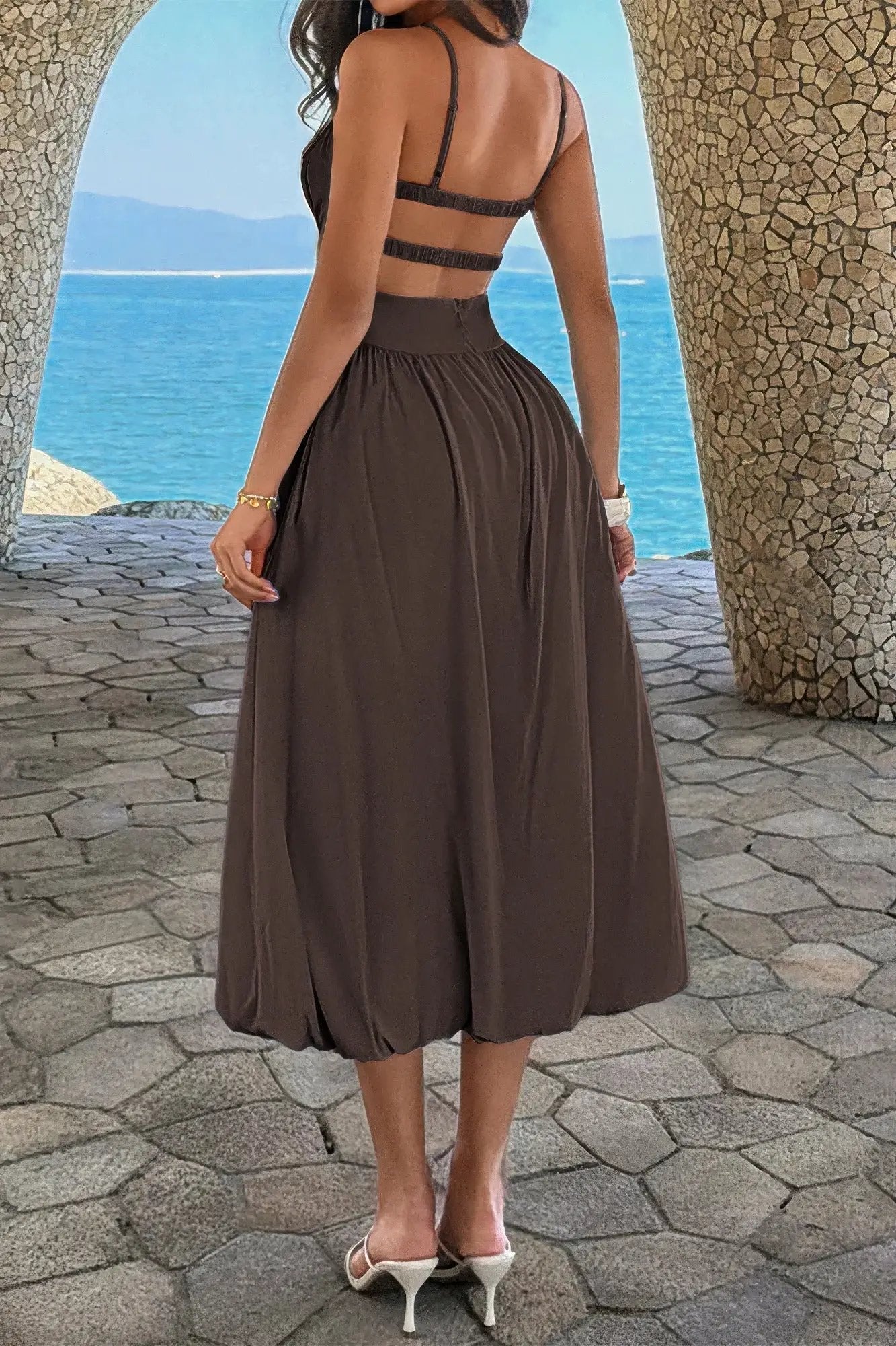 Damen ärmelloses A Linie Kleid mit Raffung