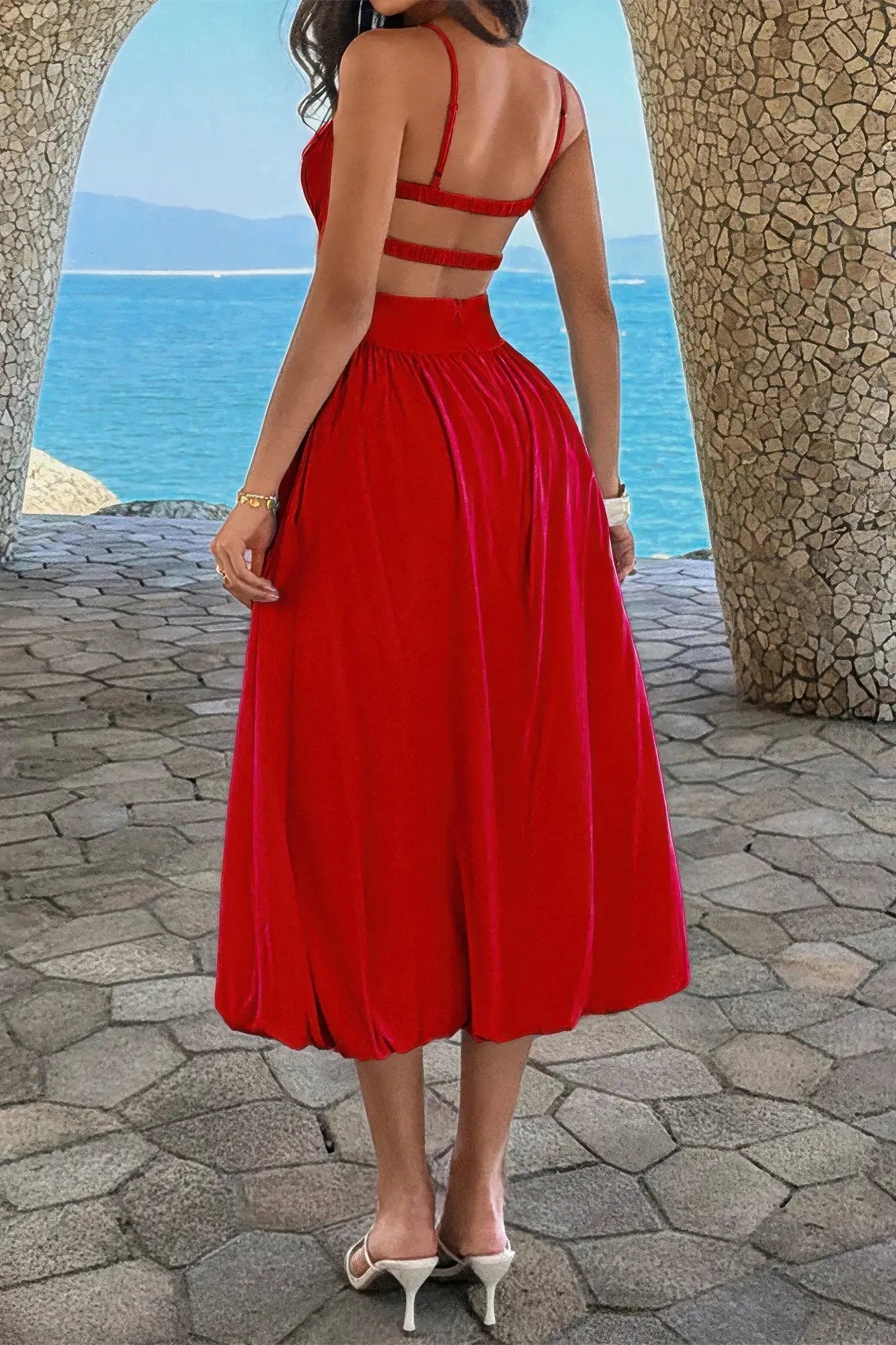 Damen ärmelloses A Linie Kleid mit Raffung