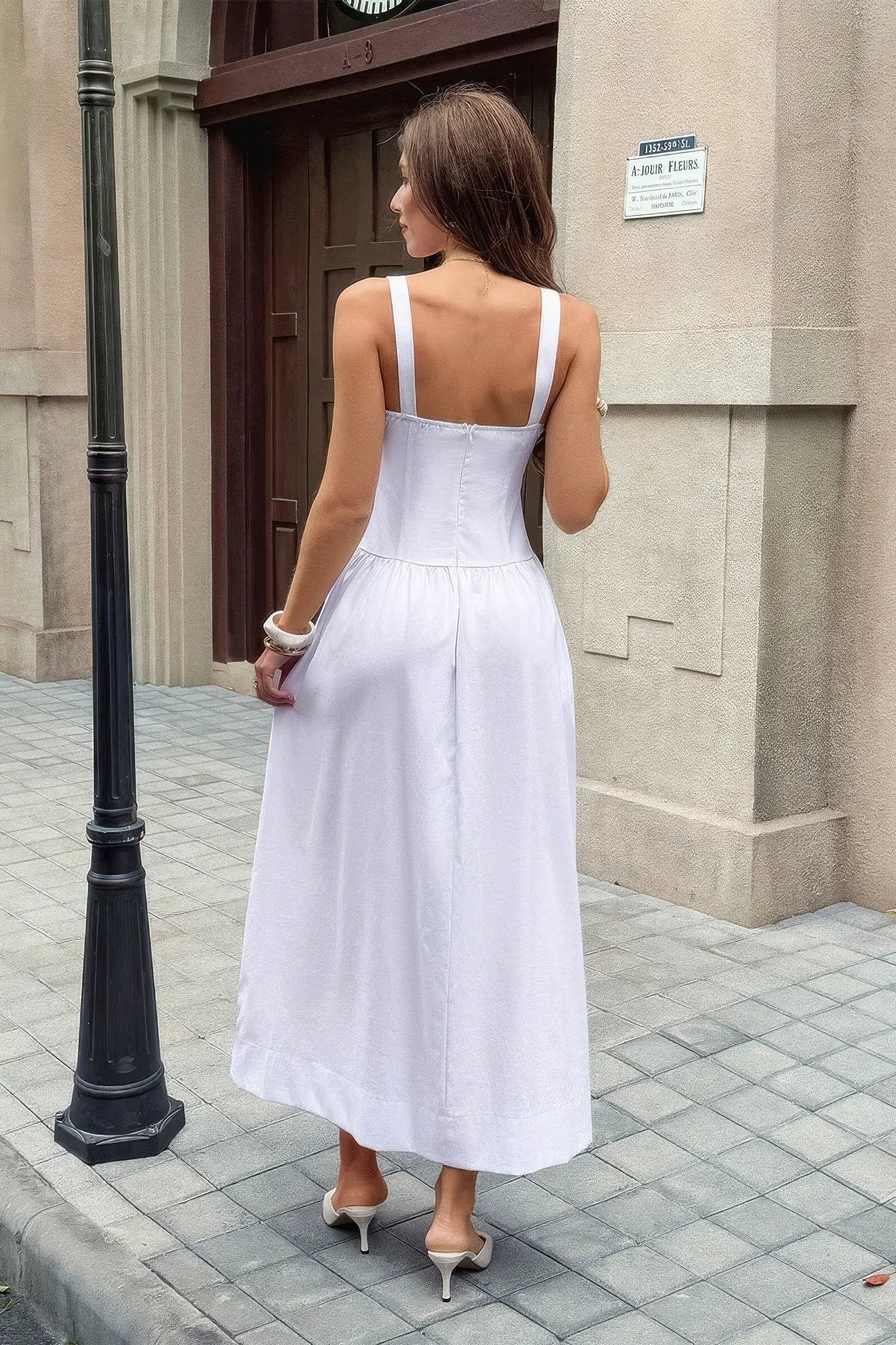 Damen ärmelloses langes A Linie Kleid mit Quadratausschnitt