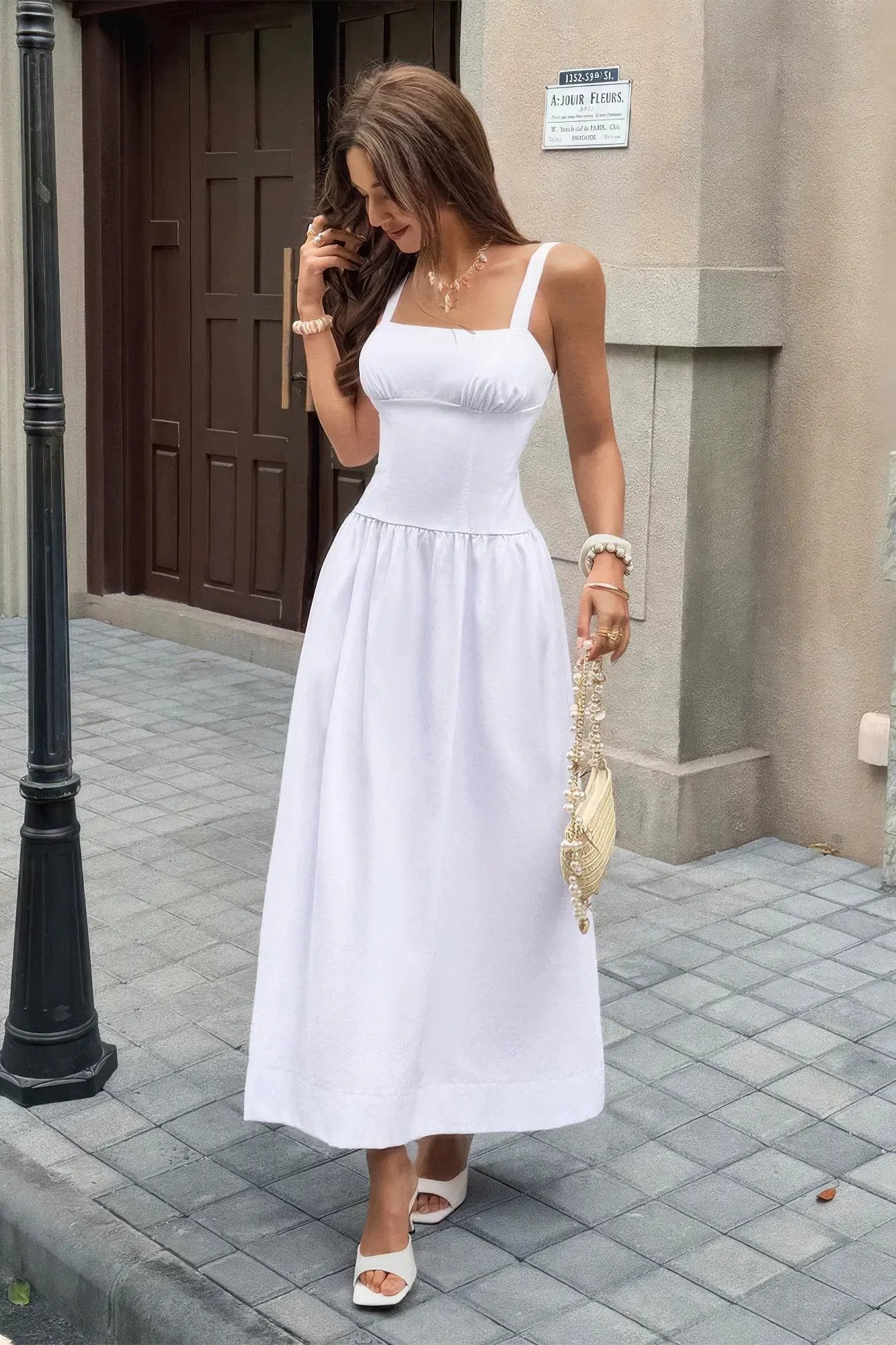 Damen ärmelloses langes A Linie Kleid mit Quadratausschnitt