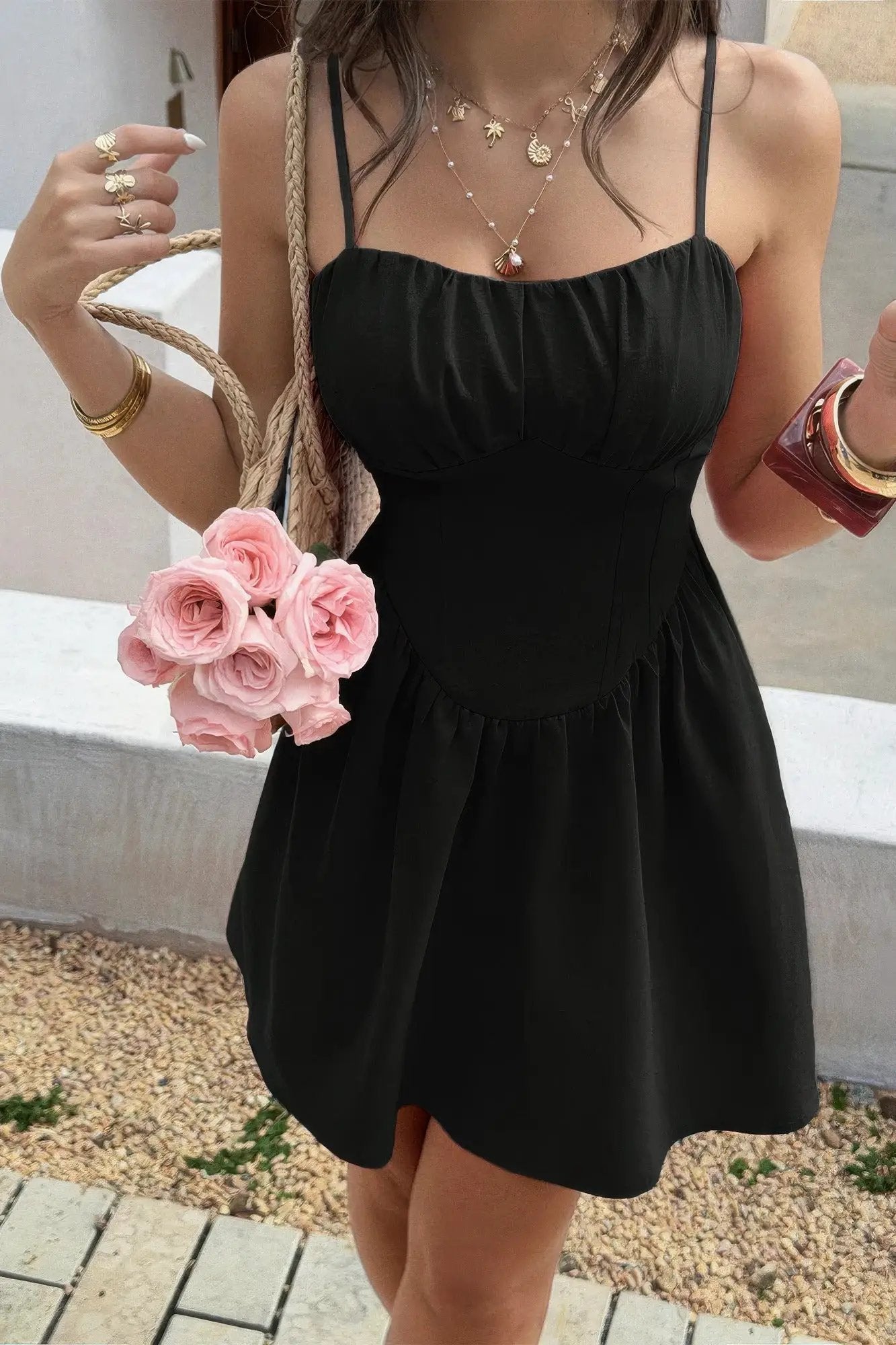 Damen ärmelloses Corset Minikleid mit Spitzenbesatz