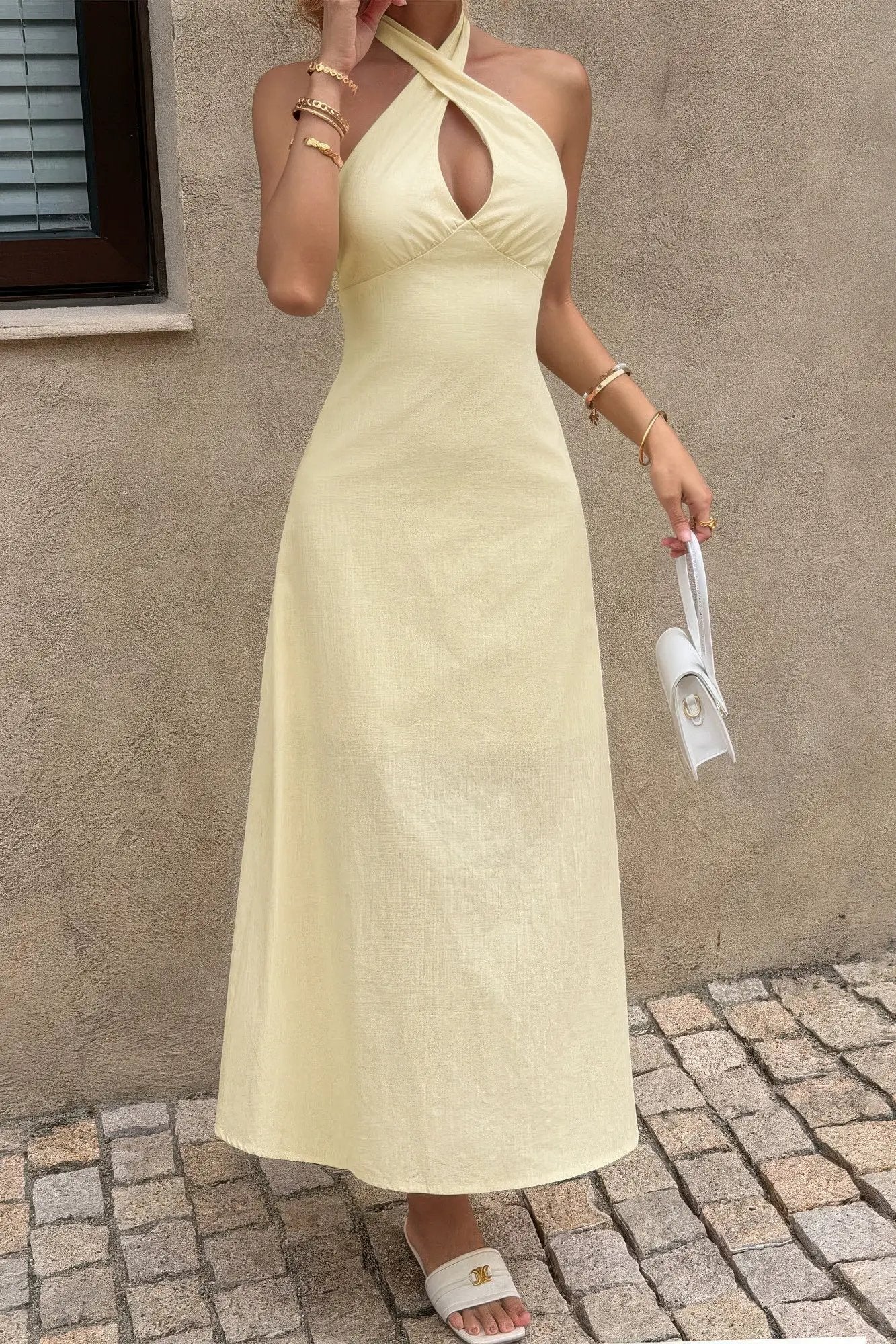 Damen Halter rückenfreies Kleid mit Kreuzband