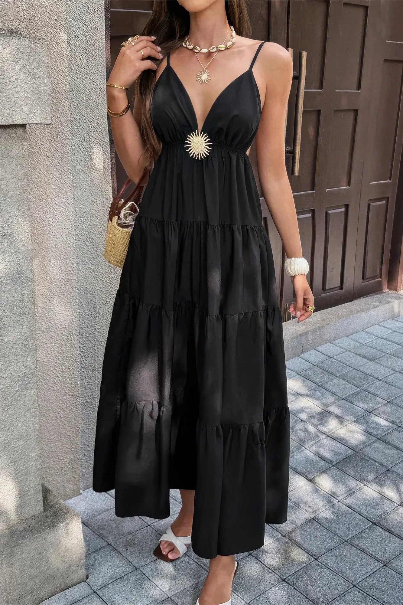 Damen ärmelloses Kleid mit hoher Taille und offenem Rücken