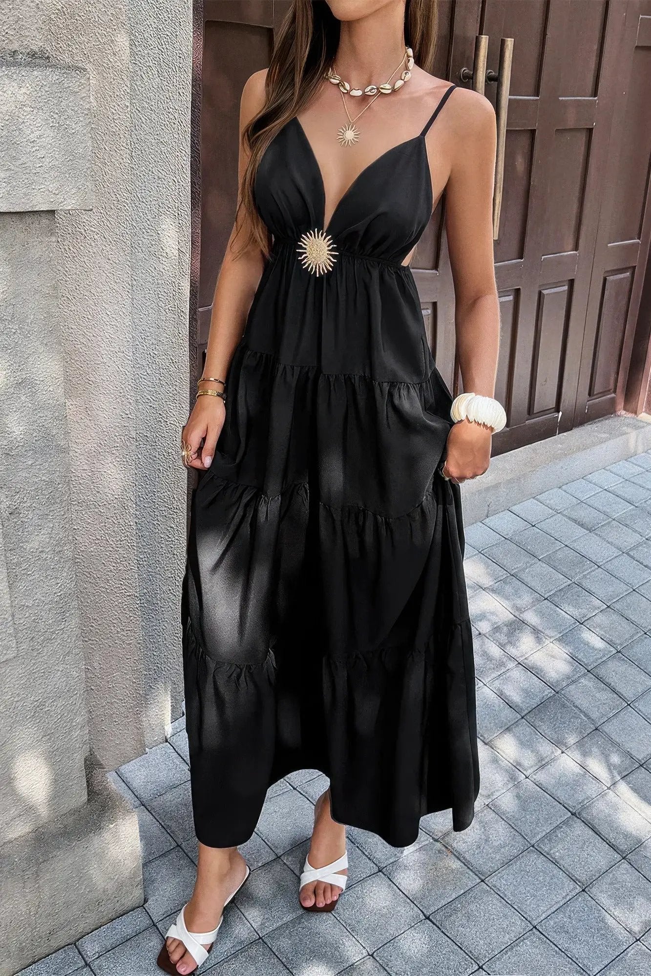 Damen ärmelloses Kleid mit hoher Taille und offenem Rücken