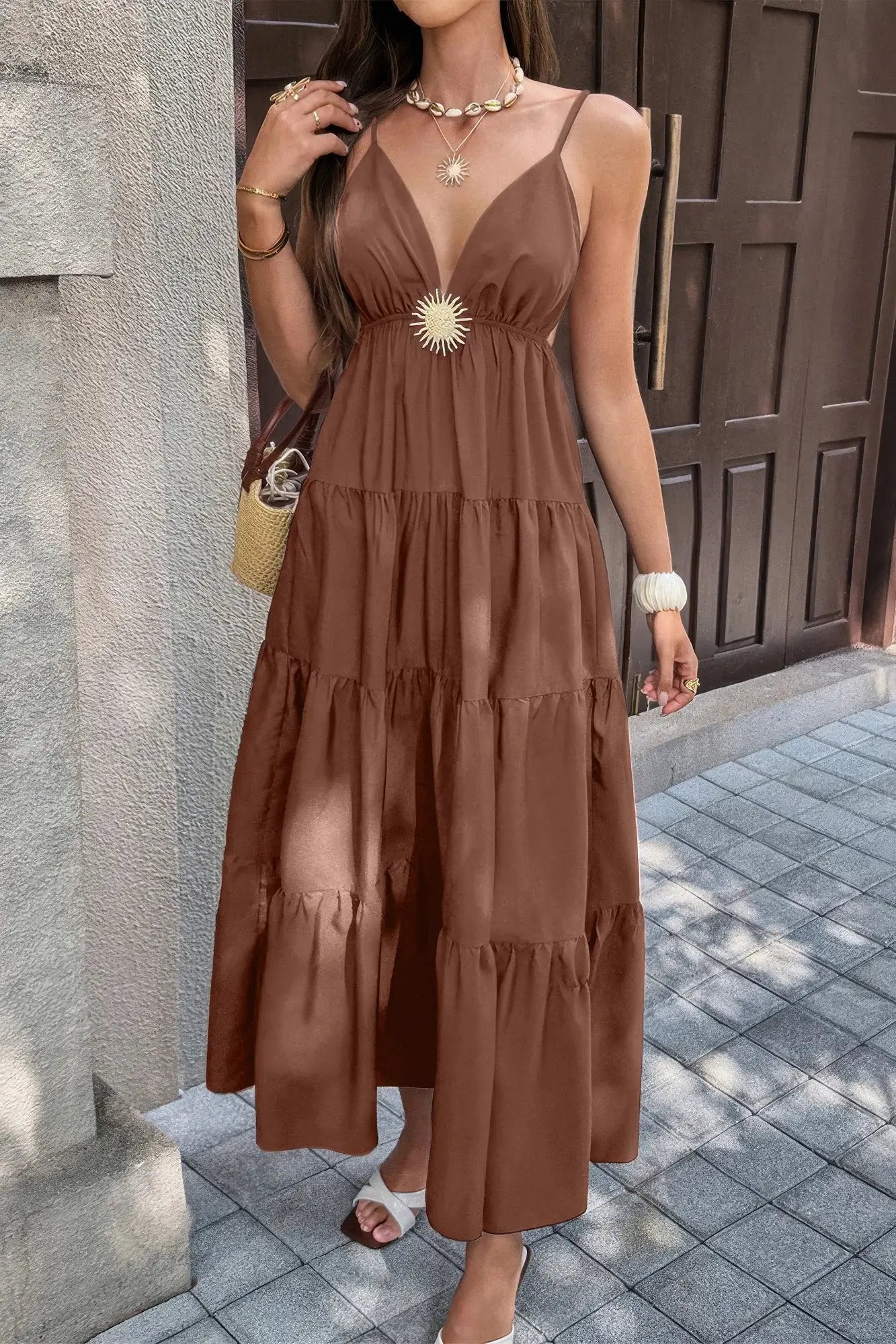 Damen ärmelloses Kleid mit hoher Taille und offenem Rücken