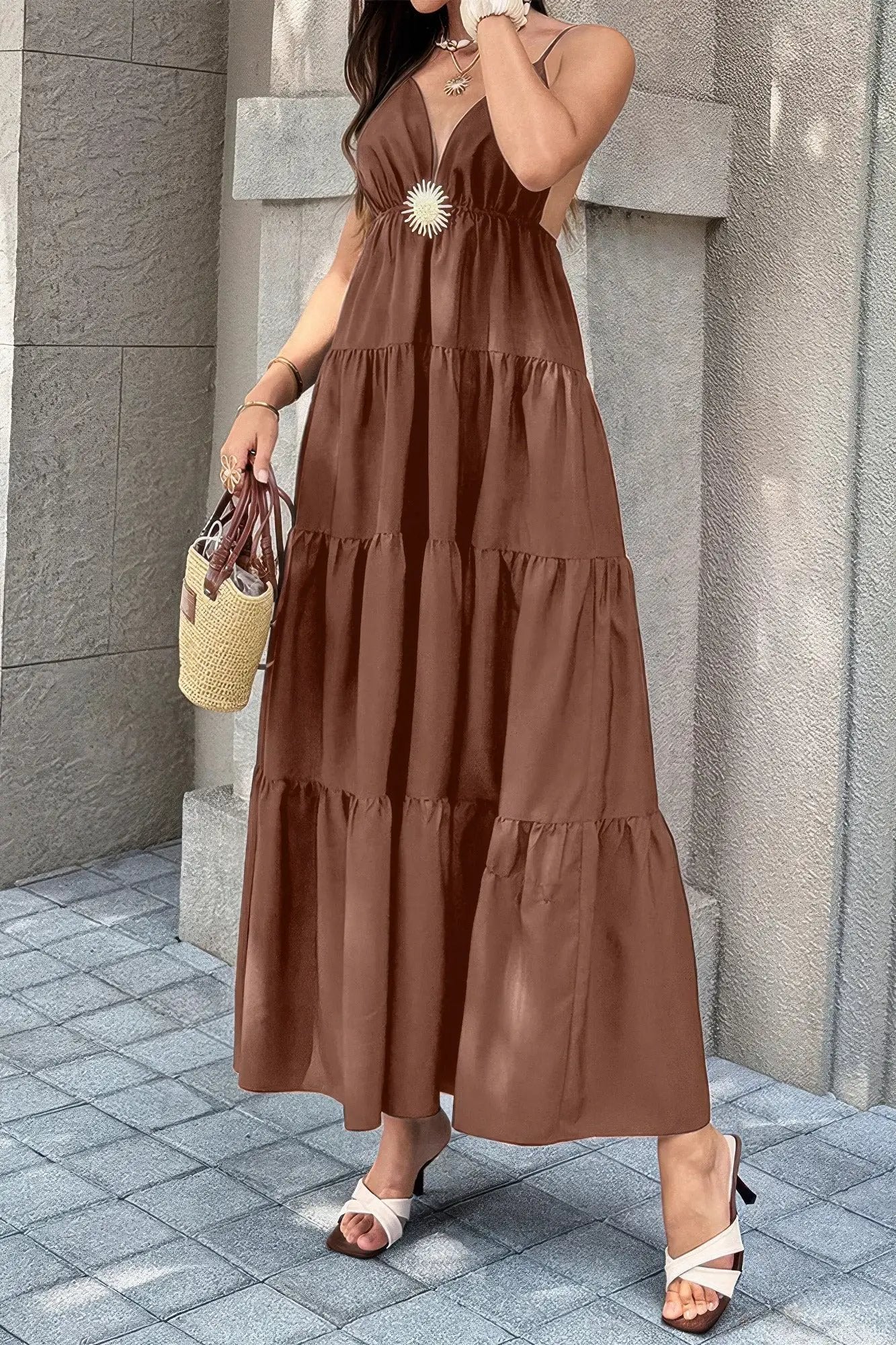 Damen ärmelloses Kleid mit hoher Taille und offenem Rücken