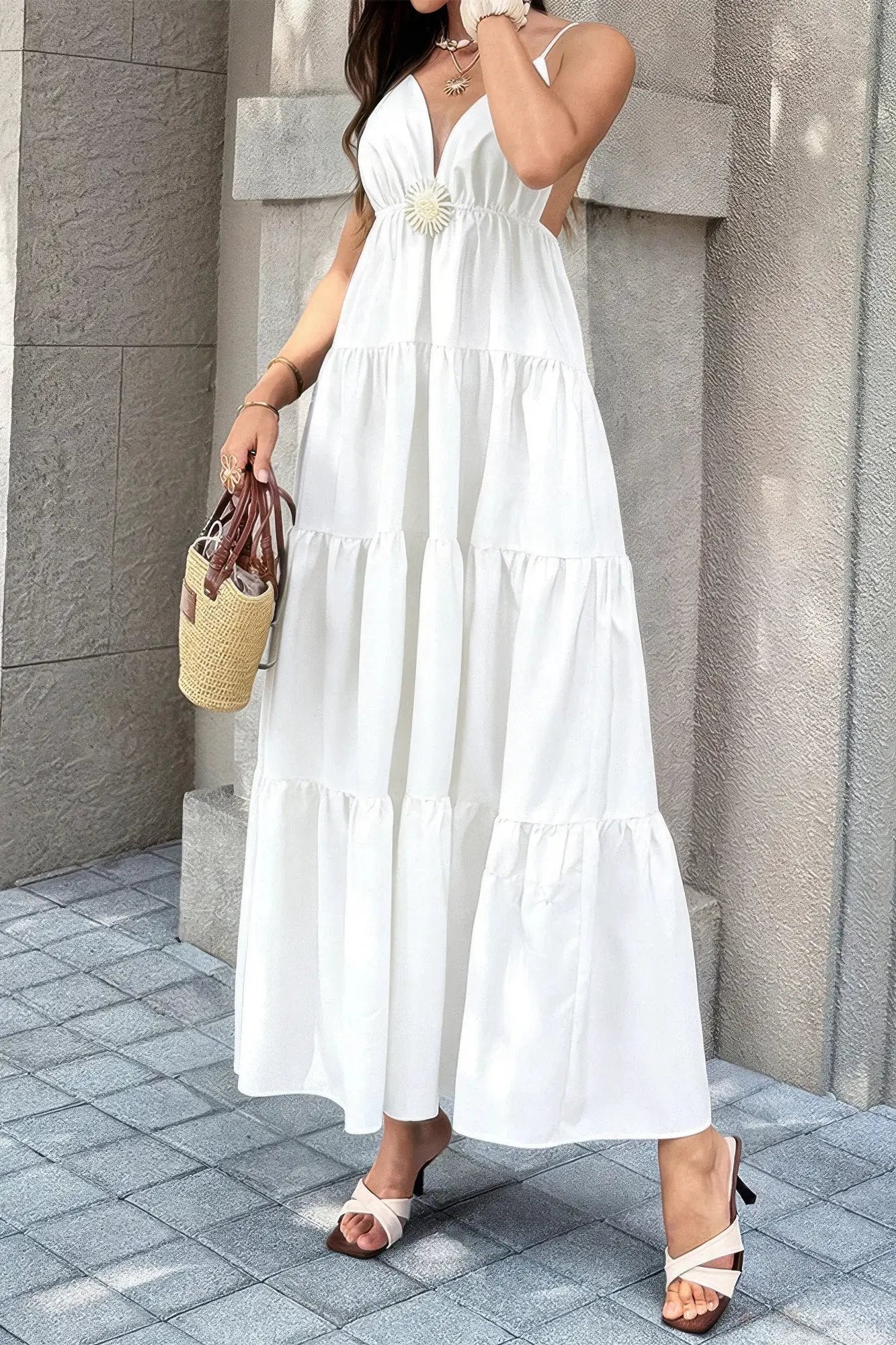Damen ärmelloses Kleid mit hoher Taille und offenem Rücken