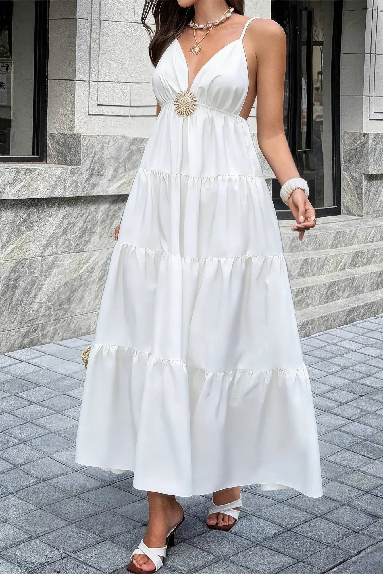 Damen ärmelloses Kleid mit hoher Taille und offenem Rücken