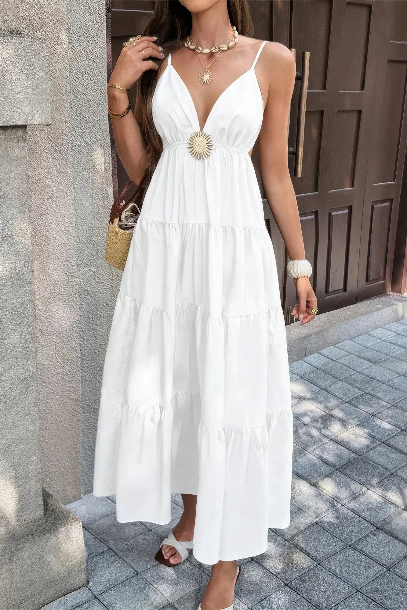 Damen ärmelloses Kleid mit hoher Taille und offenem Rücken