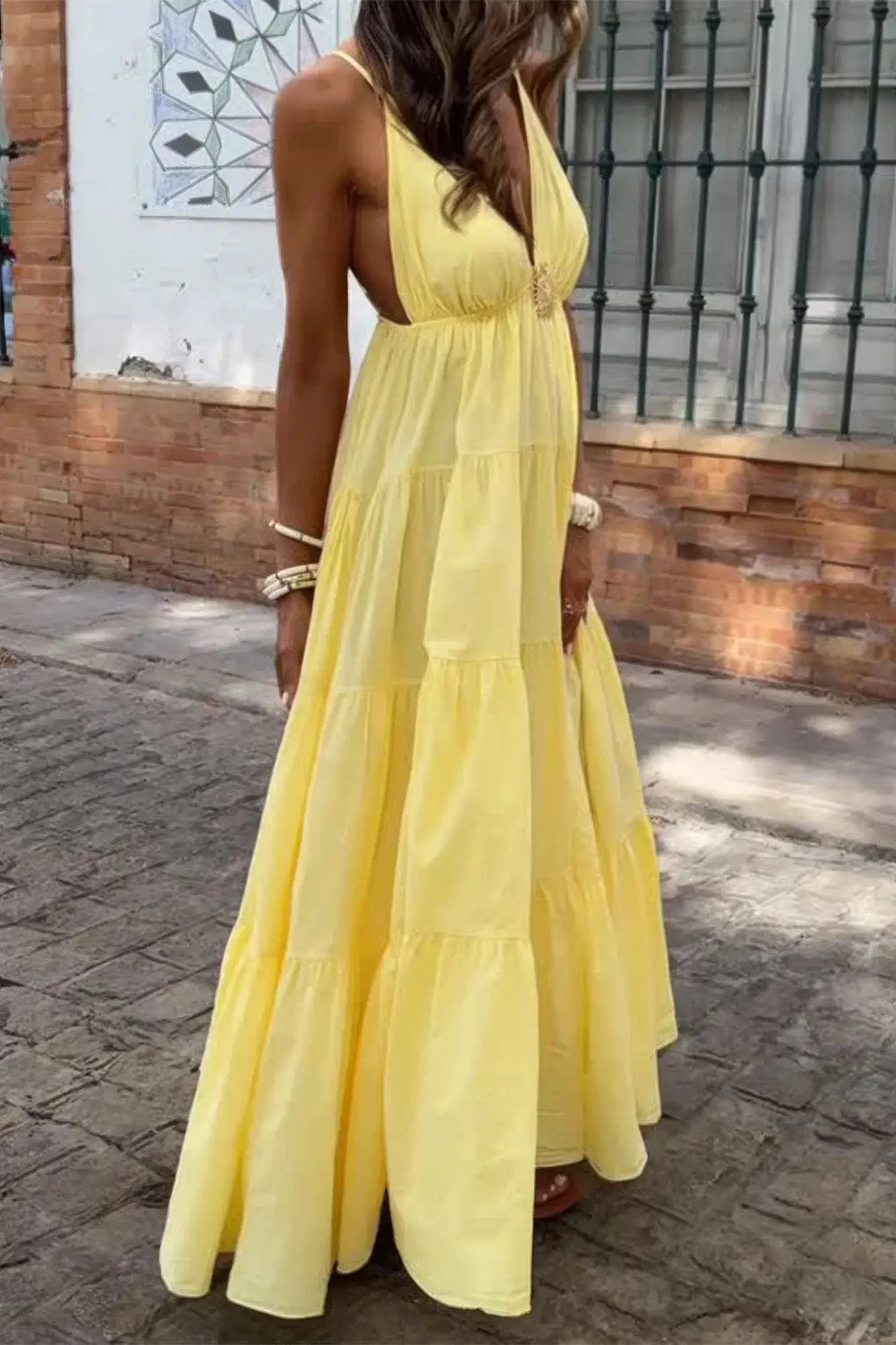 Damen ärmelloses Kleid mit hoher Taille und offenem Rücken
