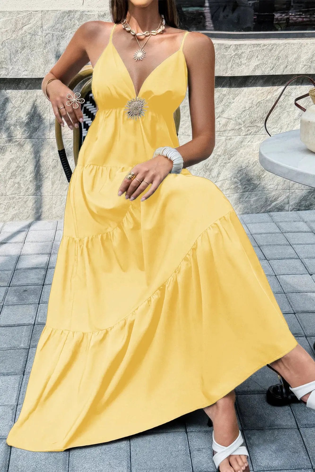 Damen ärmelloses Kleid mit hoher Taille und offenem Rücken