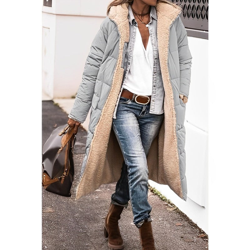 Damen langer Wintermantel mit Teddyfutter