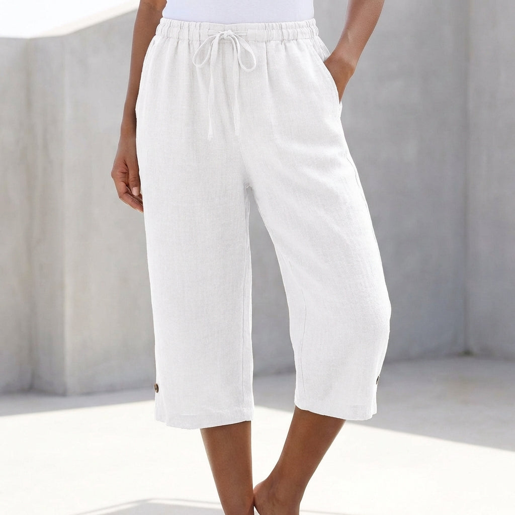 Relaxed-Fit Damen Hose aus Leinen mit Kordelzug und Taschen