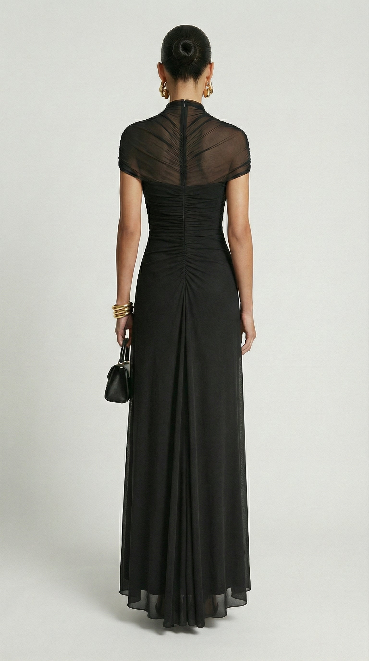 Damen gerafftes Mesh Maxikleid mit Cut-Outs