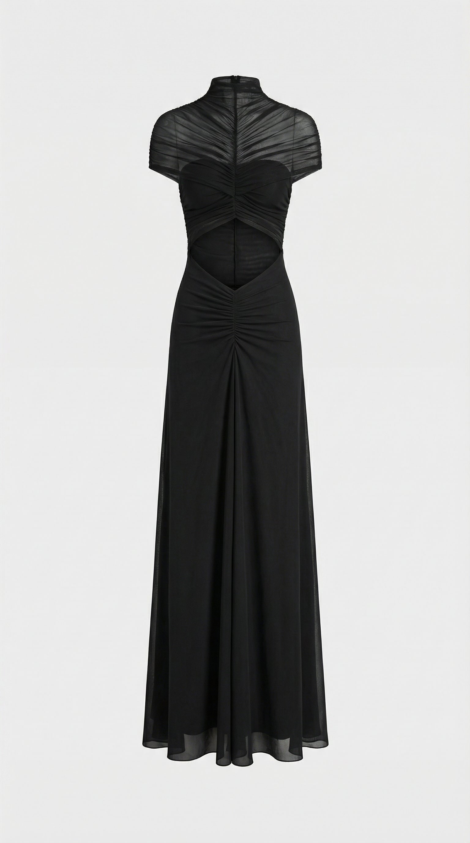 Damen gerafftes Mesh Maxikleid mit Cut-Outs
