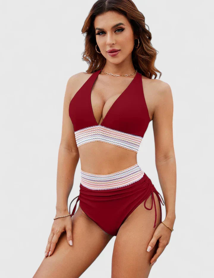 Damen hochgeschnittenes Bikini Set mit Bauchkontrolle